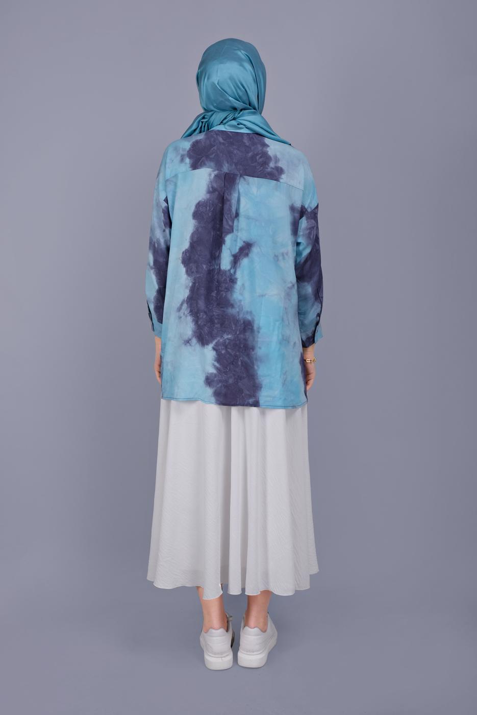 Hijab clothing NAVY BLUE TWO COLOR PATTERNED TUNIC 341 