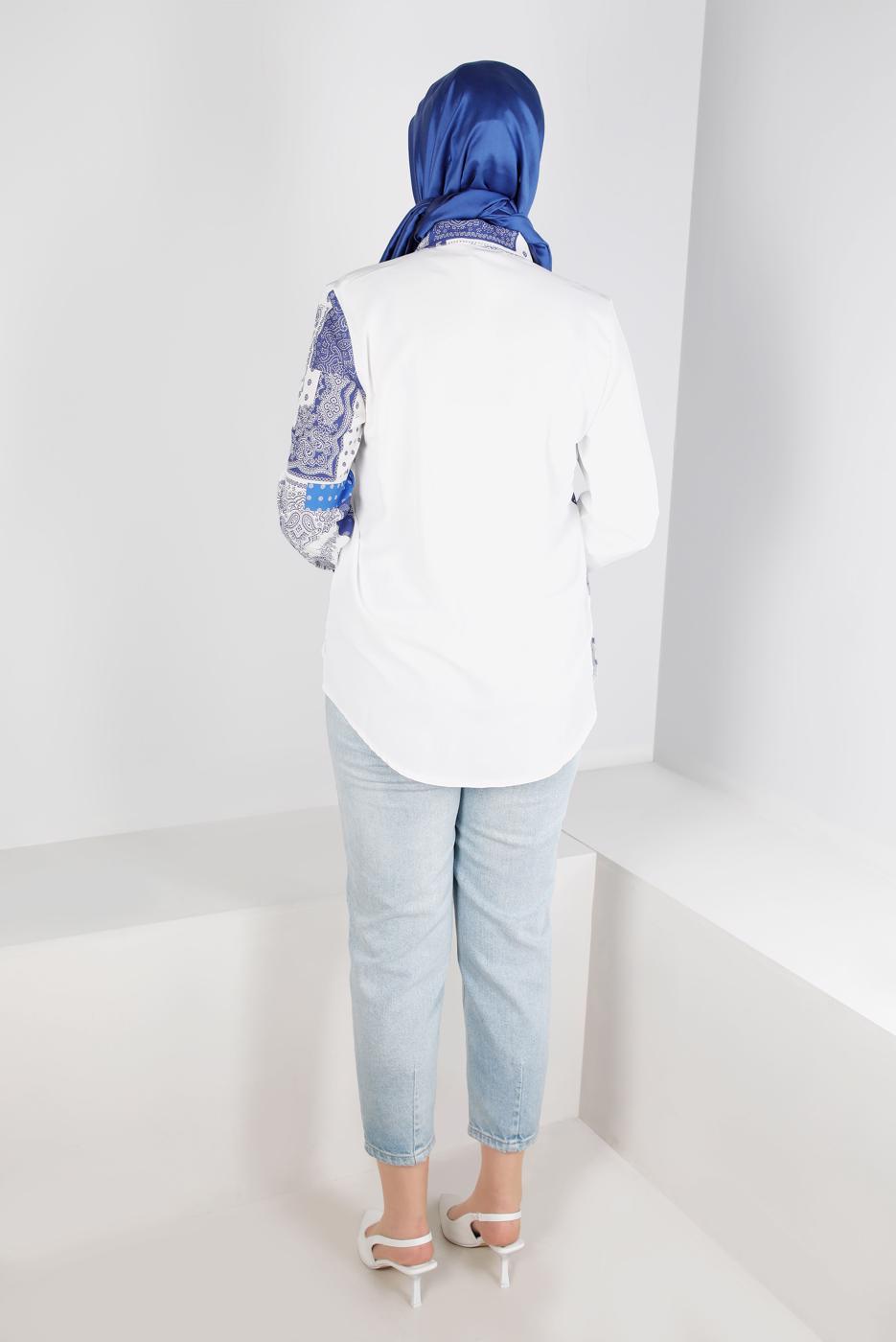 Vêtements hijab BLANC TUNIQUE MOTIF ETHNIQUE T 342