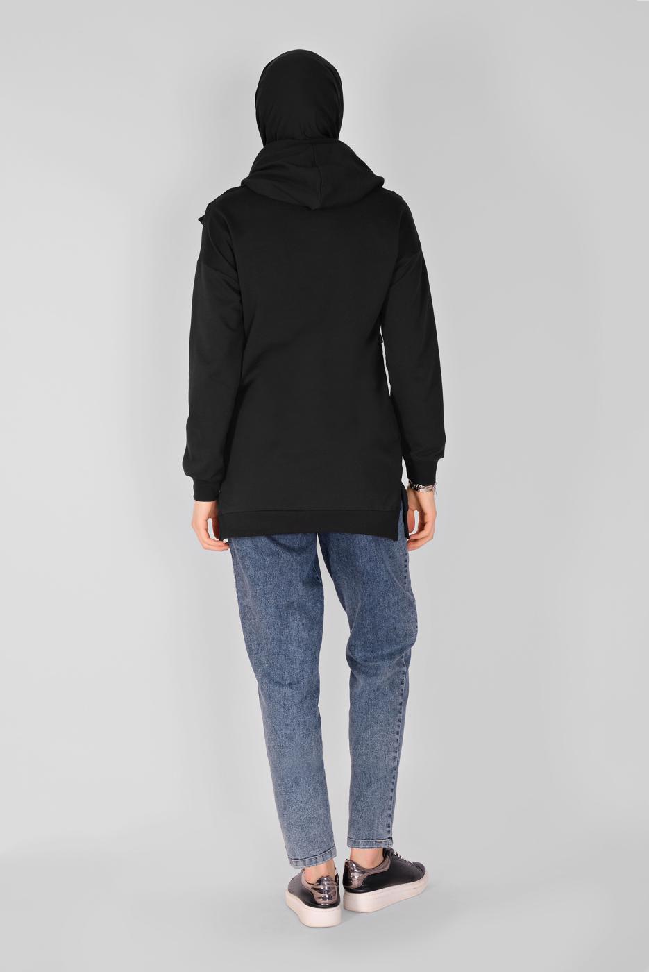 Hijab clothing BLACK RUFFLED HOODED TUNIC 371 