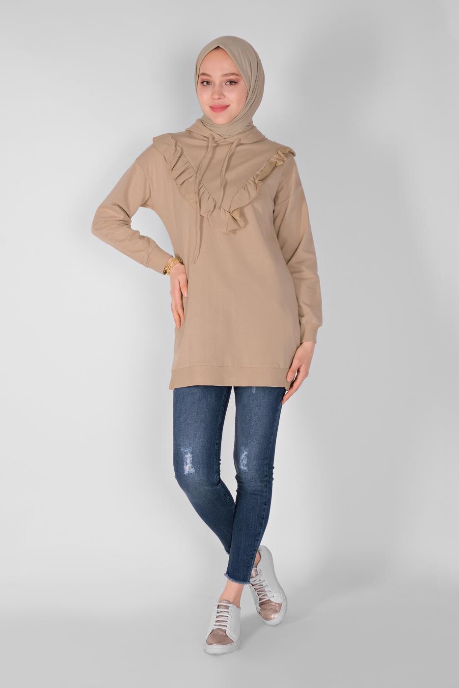 Hijab clothing BROWN RUFFLED HOODED TUNIC 371 