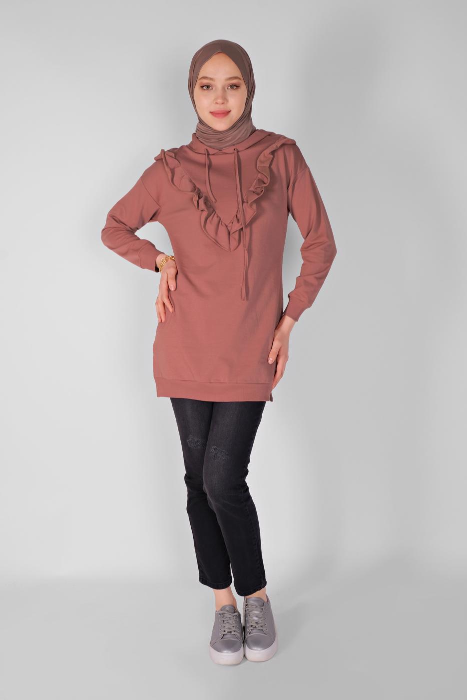 Hijab clothing PINK RUFFLED HOODED TUNIC 371 