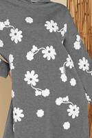 Tesettür giyim GRİ ÇİÇEK BASKILI KAPÜŞONLU EŞOFMAN TUNİK 0456