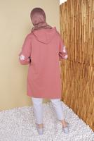 Tesettür giyim PUDRA ÇİÇEK BASKILI KAPÜŞONLU EŞOFMAN TUNİK 0456