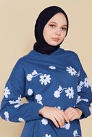 Tesettür giyim LACİVERT ÇİÇEK BASKILI KAPÜŞONLU EŞOFMAN TUNİK 0456