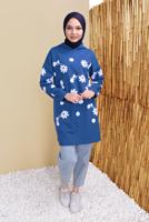 Tesettür giyim LACİVERT ÇİÇEK BASKILI KAPÜŞONLU EŞOFMAN TUNİK 0456