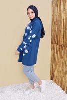 Tesettür giyim LACİVERT ÇİÇEK BASKILI KAPÜŞONLU EŞOFMAN TUNİK 0456