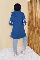 Tesettür giyim LACİVERT ÇİÇEK BASKILI KAPÜŞONLU EŞOFMAN TUNİK 0456