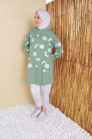 Tesettür giyim YEŞİL ÇİÇEK BASKILI KAPÜŞONLU EŞOFMAN TUNİK 0456