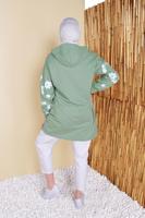 Tesettür giyim YEŞİL ÇİÇEK BASKILI KAPÜŞONLU EŞOFMAN TUNİK 0456