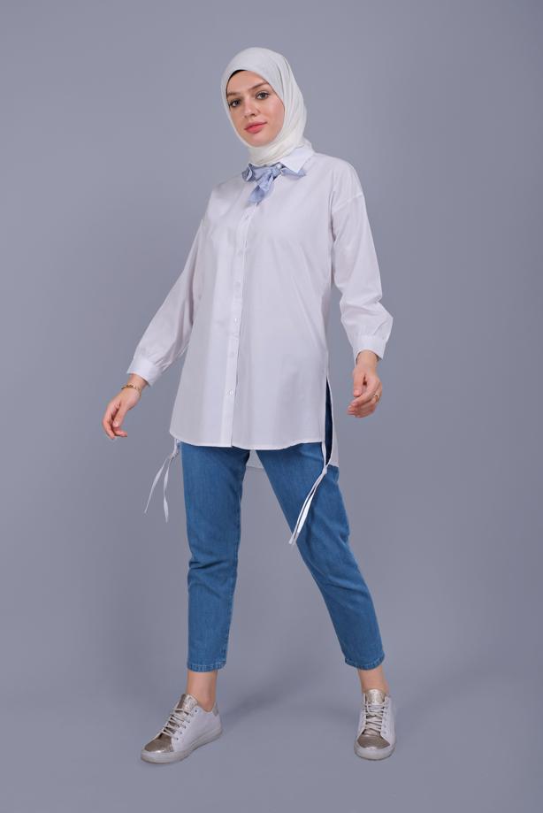 Vêtements hijab  BUTTON LACE DETAILED COTTON TUNIC  602  - TRENDTESETTÜR