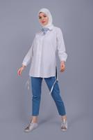 Vêtements hijab BLANC TUNIQUE EN COTON AVEC DENTELLE BOUTONS 602 