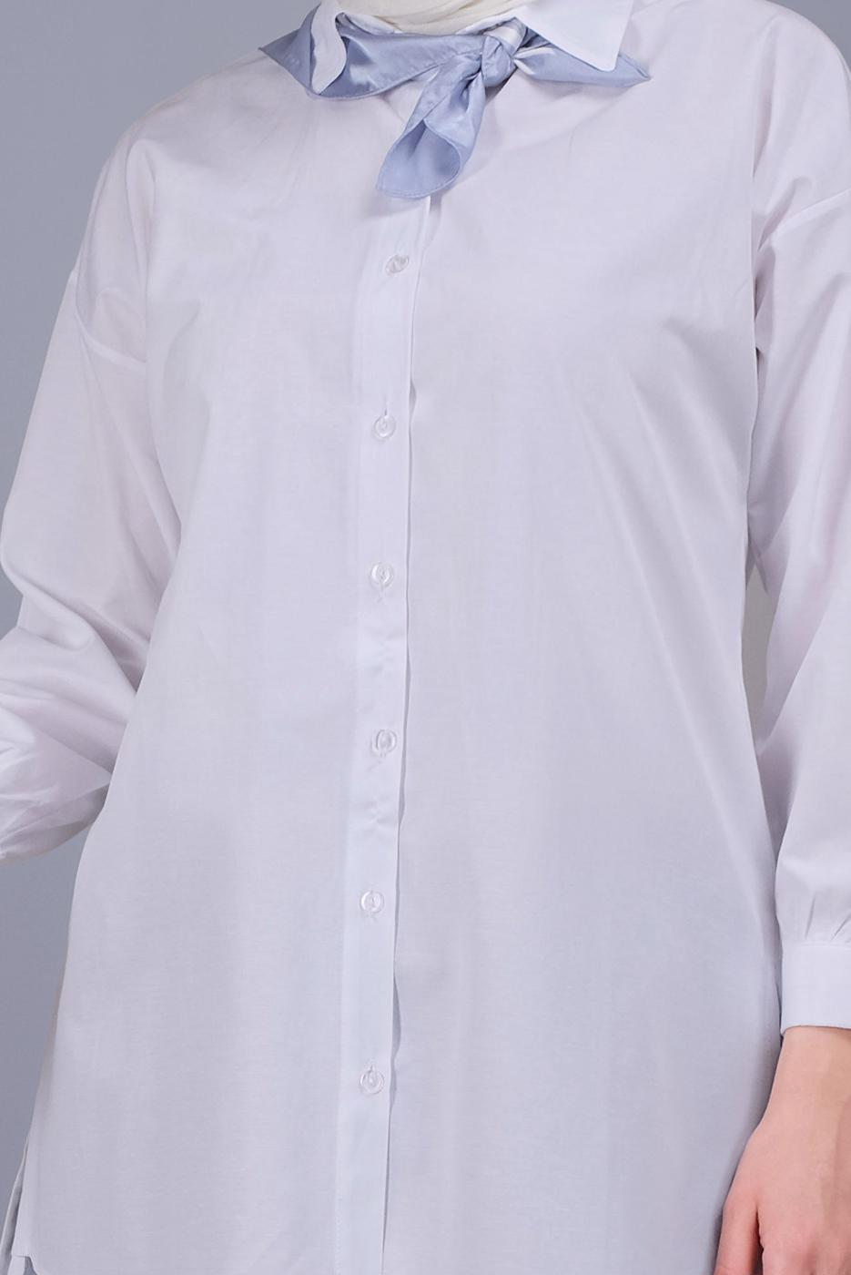 Vêtements hijab BLANC TUNIQUE EN COTON AVEC DENTELLE BOUTONS 602 