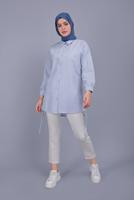 Hijab clothing BLUE BUTTON LACE DETAILED COTTON TUNIC  602 