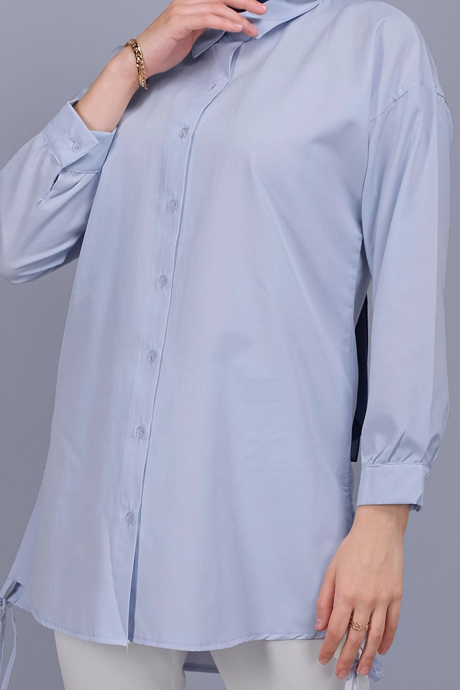 Hijab clothing BLUE BUTTON LACE DETAILED COTTON TUNIC  602 