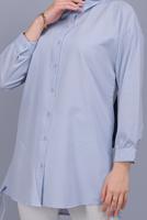 Vêtements hijab BLEU TUNIQUE EN COTON AVEC DENTELLE BOUTONS 602 