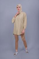 Vêtements hijab BRUN TUNIQUE EN COTON AVEC DENTELLE BOUTONS 602 