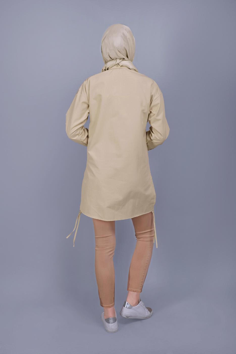 Vêtements hijab BRUN TUNIQUE EN COTON AVEC DENTELLE BOUTONS 602 