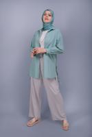 Hijab clothing GREEN BUTTON LACE DETAILED COTTON TUNIC  602 