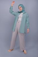 Hijab clothing GREEN BUTTON LACE DETAILED COTTON TUNIC  602 