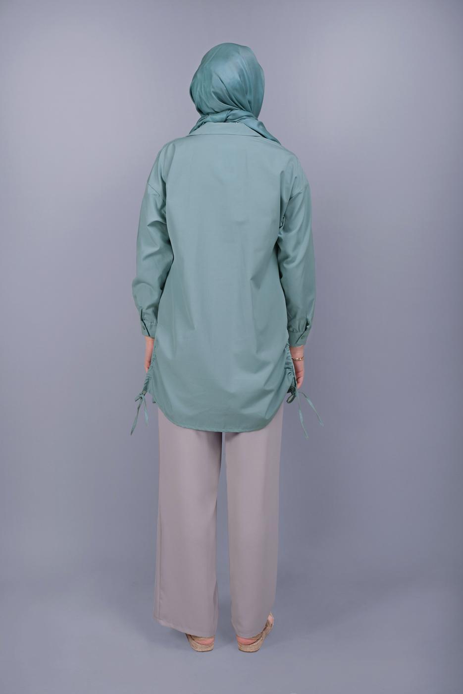 Hijab clothing GREEN BUTTON LACE DETAILED COTTON TUNIC  602 