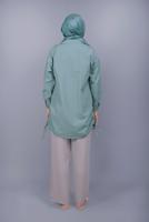 Hijab clothing GREEN BUTTON LACE DETAILED COTTON TUNIC  602 
