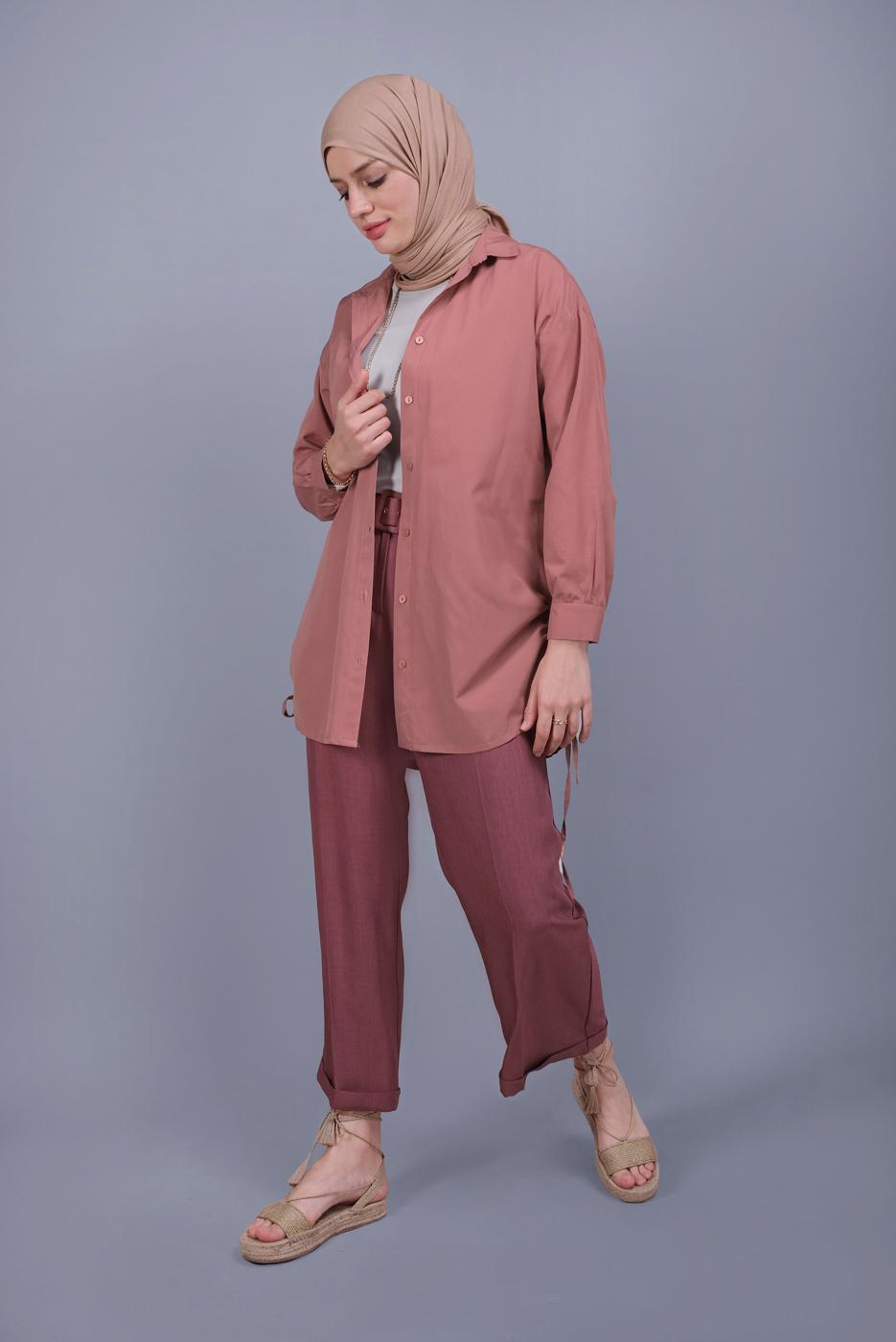 Hijab clothing PINK BUTTON LACE DETAILED COTTON TUNIC  602 