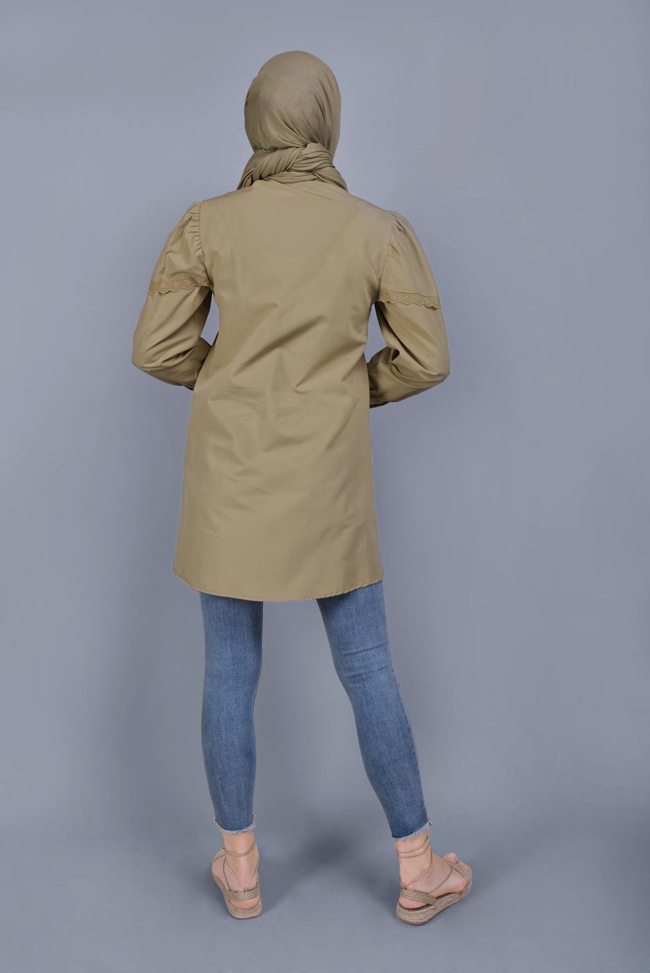 Hijab clothing BROWN COTTON LACE BUTTONED TUNIC 802 