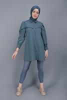 Hijab clothing NAVY BLUE COTTON LACE BUTTONED TUNIC 802 