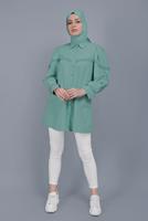 Hijab clothing GREEN COTTON LACE BUTTONED TUNIC 802 