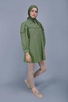 Hijab clothing GREEN COTTON LACE BUTTONED TUNIC 802 