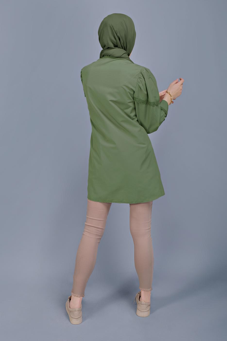 Hijab clothing GREEN COTTON LACE BUTTONED TUNIC 802 