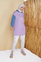 Hijab clothing PURPLE DENIM DETAIL HOODED TUNIC 821 