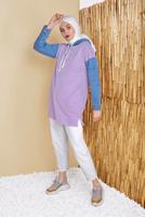 Hijab clothing PURPLE DENIM DETAIL HOODED TUNIC 821 