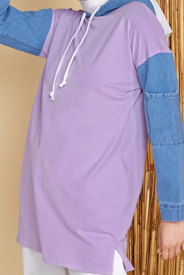 Hijab clothing  DENIM DETAIL HOODED TUNIC 821  - TRENDTESETTÜR