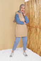 Hijab clothing BROWN DENIM DETAIL HOODED TUNIC 821 