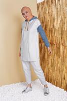 Hijab clothing ECRU DENIM DETAIL HOODED TUNIC 821