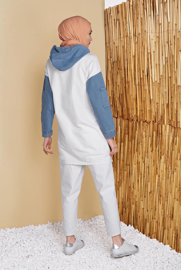 Vêtements hijab  DENIM DETAIL HOODED TUNIC 821  - TRENDTESETTÜR