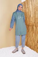 Hijab clothing GREEN DENIM DETAIL HOODED TUNIC 821 