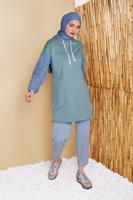 Hijab clothing GREEN DENIM DETAIL HOODED TUNIC 821 