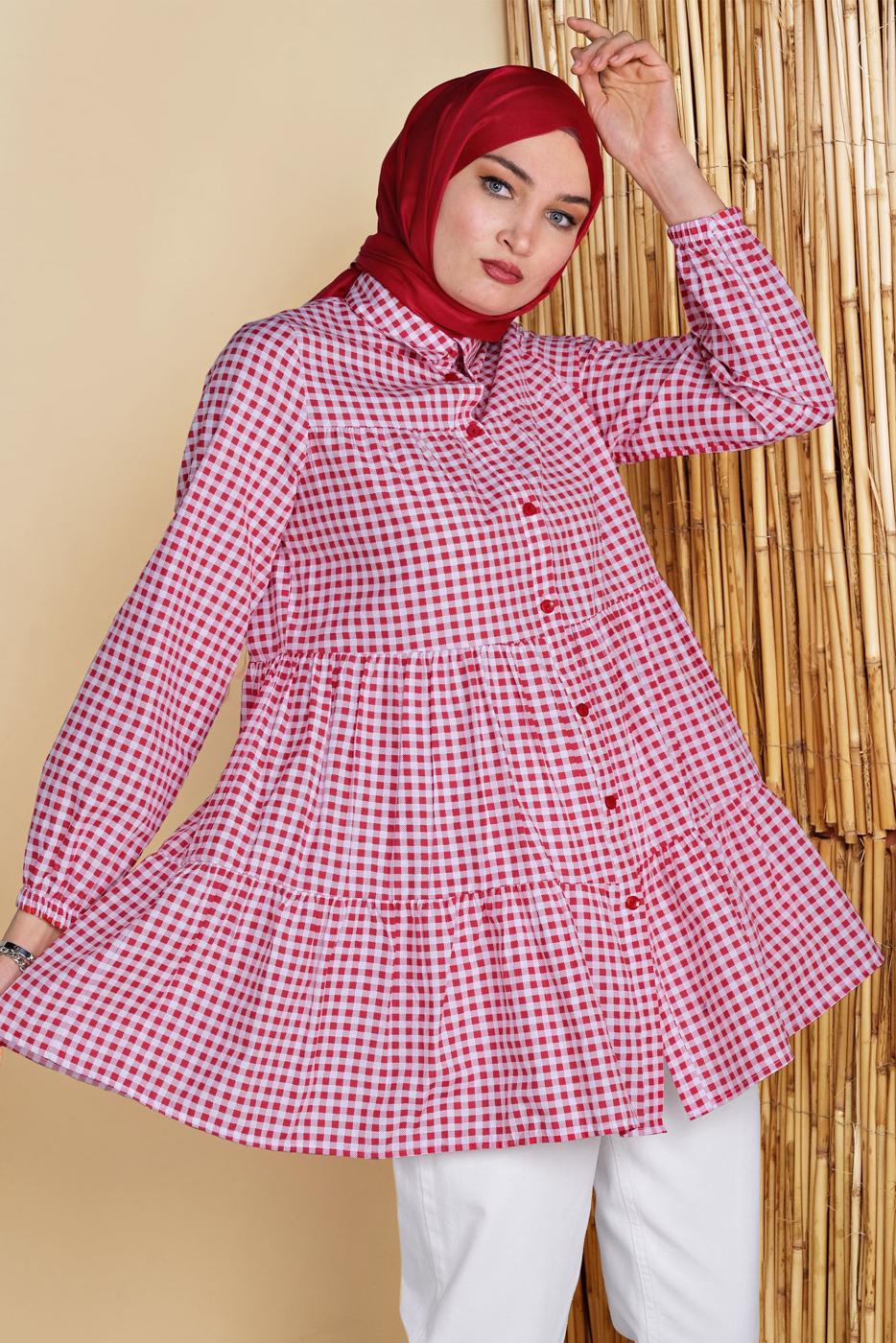 Hijab clothing RED GINGHAM SALAS TUNIC 0826 