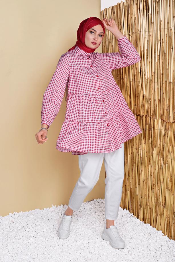 Hijab clothing  GINGHAM SALAS TUNIC 0826  - TRENDTESETTÜR