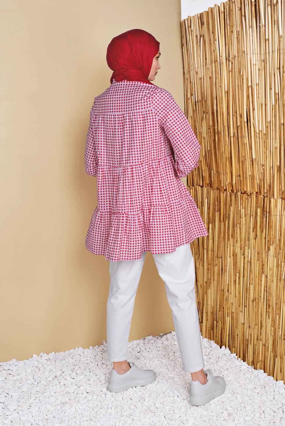 Hijab clothing RED GINGHAM SALAS TUNIC 0826 