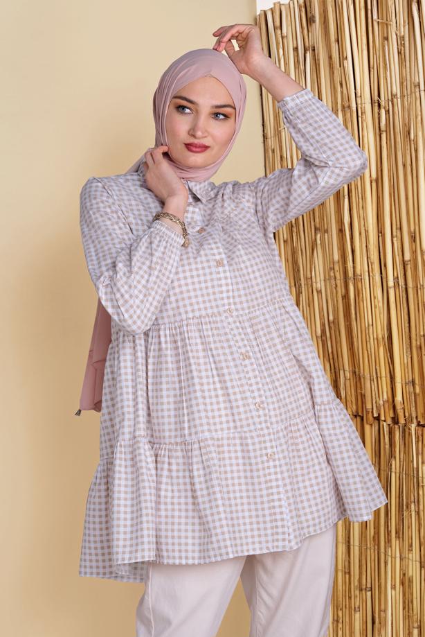 Tesettür giyim  PÖTİKARELİ SALAŞ TUNİK 0826 - TRENDTESETTÜR