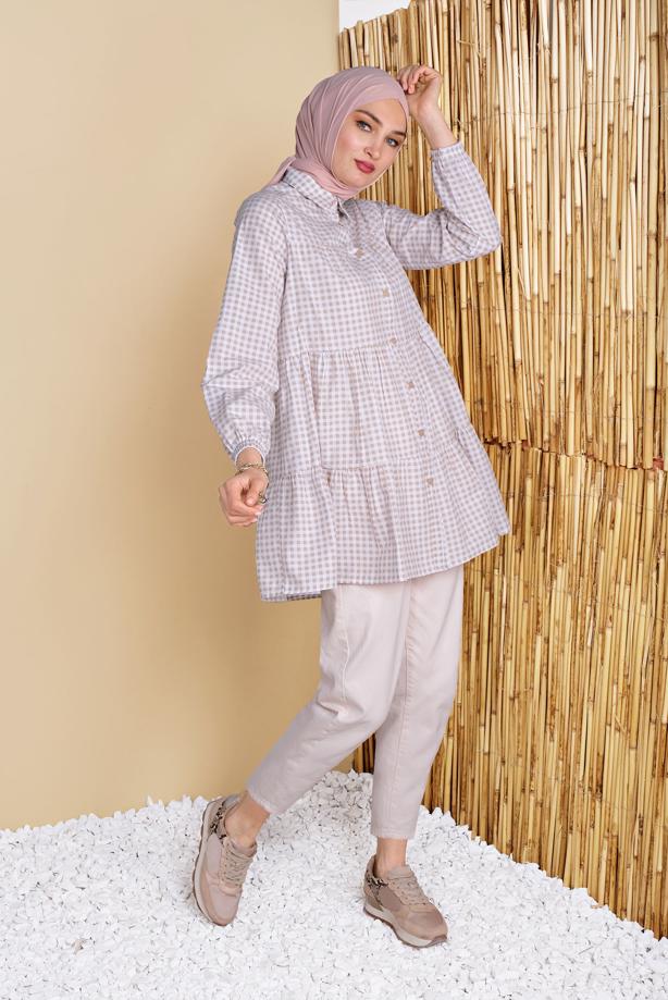 Tesettür giyim  PÖTİKARELİ SALAŞ TUNİK 0826 - TRENDTESETTÜR