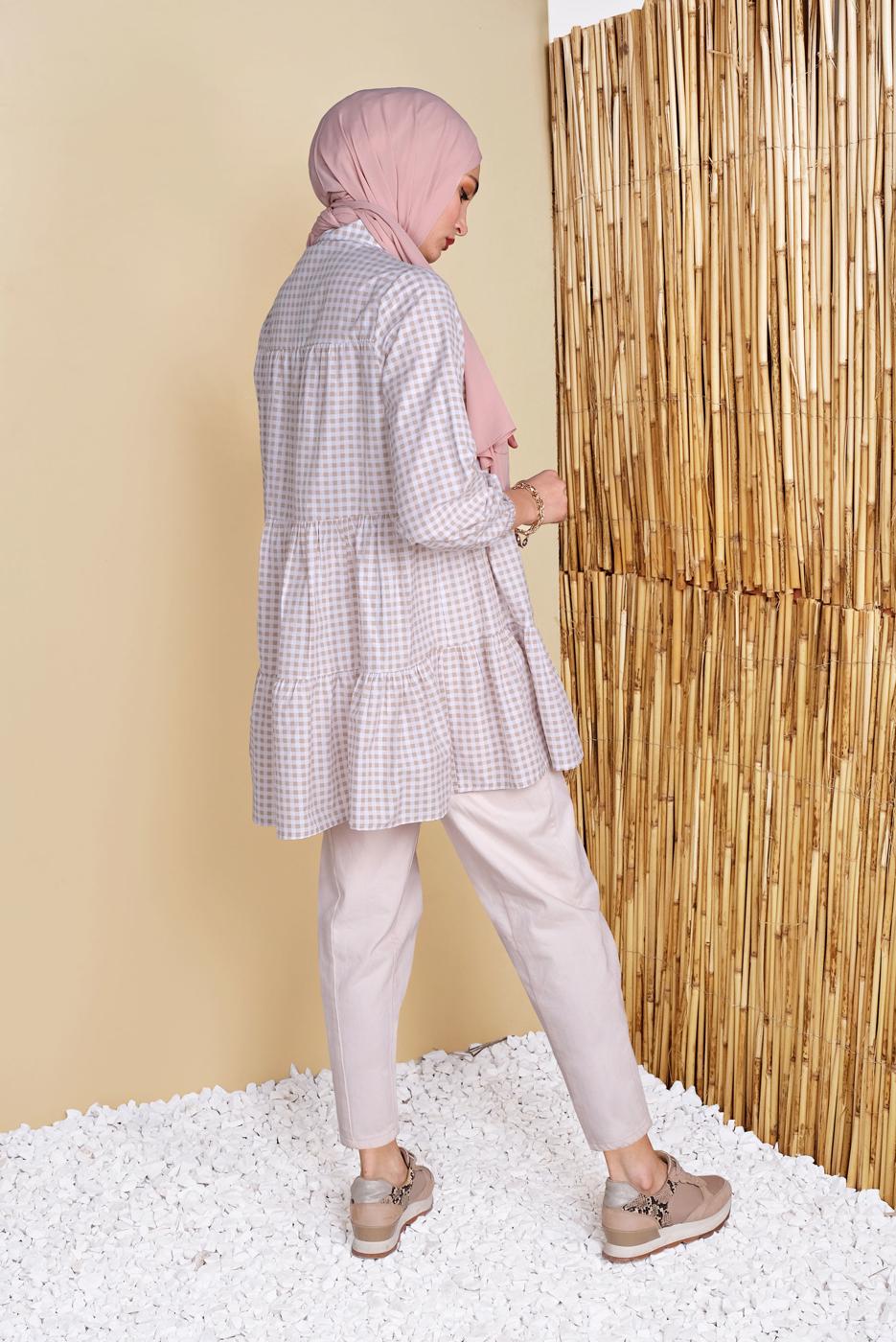 Tesettür giyim KAHVE PÖTİKARELİ SALAŞ TUNİK 0826