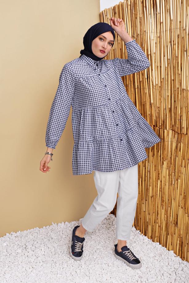 Hijab clothing  GINGHAM SALAS TUNIC 0826  - TRENDTESETTÜR