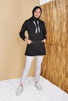 Vêtements hijab NOIR TUNIQUE À CAPUCHE DÉTAIL POCHE 861