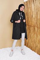 Vêtements hijab NOIR TUNIQUE À CAPUCHE DÉTAIL POCHE 861