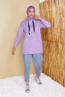 Hijab clothing PURPLE POCKET DETAIL HOODED TUNIC 861 