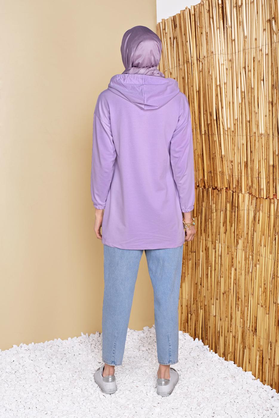 Hijab clothing PURPLE POCKET DETAIL HOODED TUNIC 861 